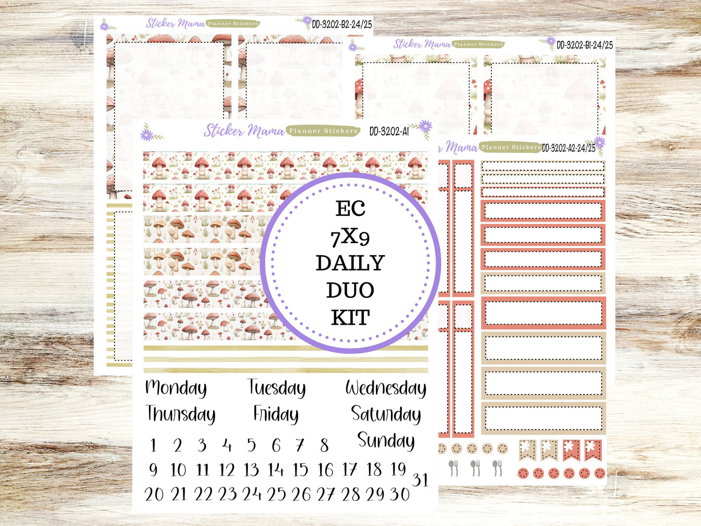 ERIN CONDREN Daily Duo 7x9-Kit #3202 || Mushroom Bloom || Erin Condren Planner Stickers - Daily Duo 7x9 Planner - Daily Duo Stickers