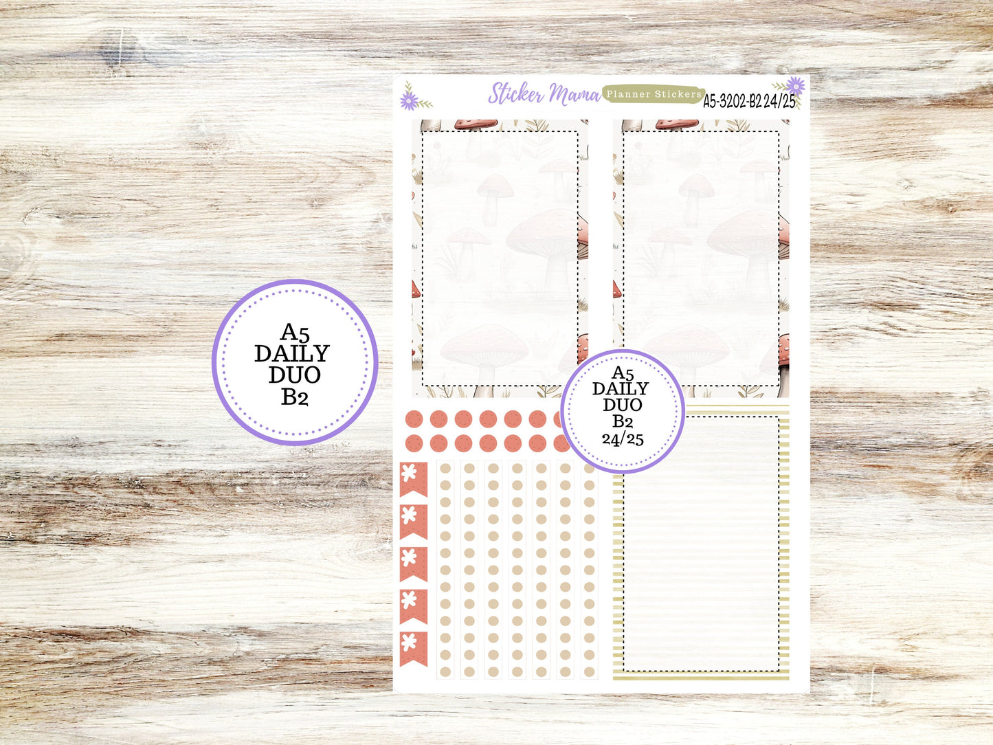 A5-DAILY DUO-Kit #3202  || Mushroom Bloom || March Planner Stickers - Daily Duo A5 Planner - Daily Duo Stickers - Daily Planner