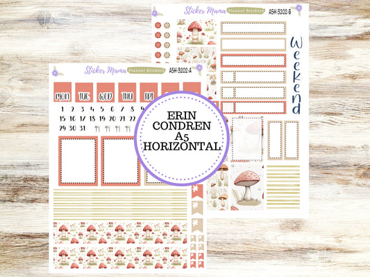 ERIN CONDREN A5 Horizontal || #3202 ||  Mashroom Bloom Kit || A5 Weekly Kit || Planner Stickers || Erin Condren A5 Horizontal Weekly Kit