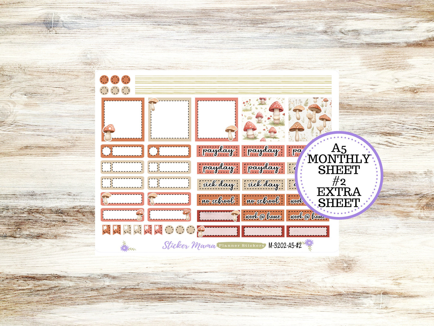 ERIN CONDRE Monthly  Kit-3202 || A5 || Mushroom Bloom Stickers  || - ec any Monthly Kit - Mushroom Monthly Planner Kits - Monthly Budget