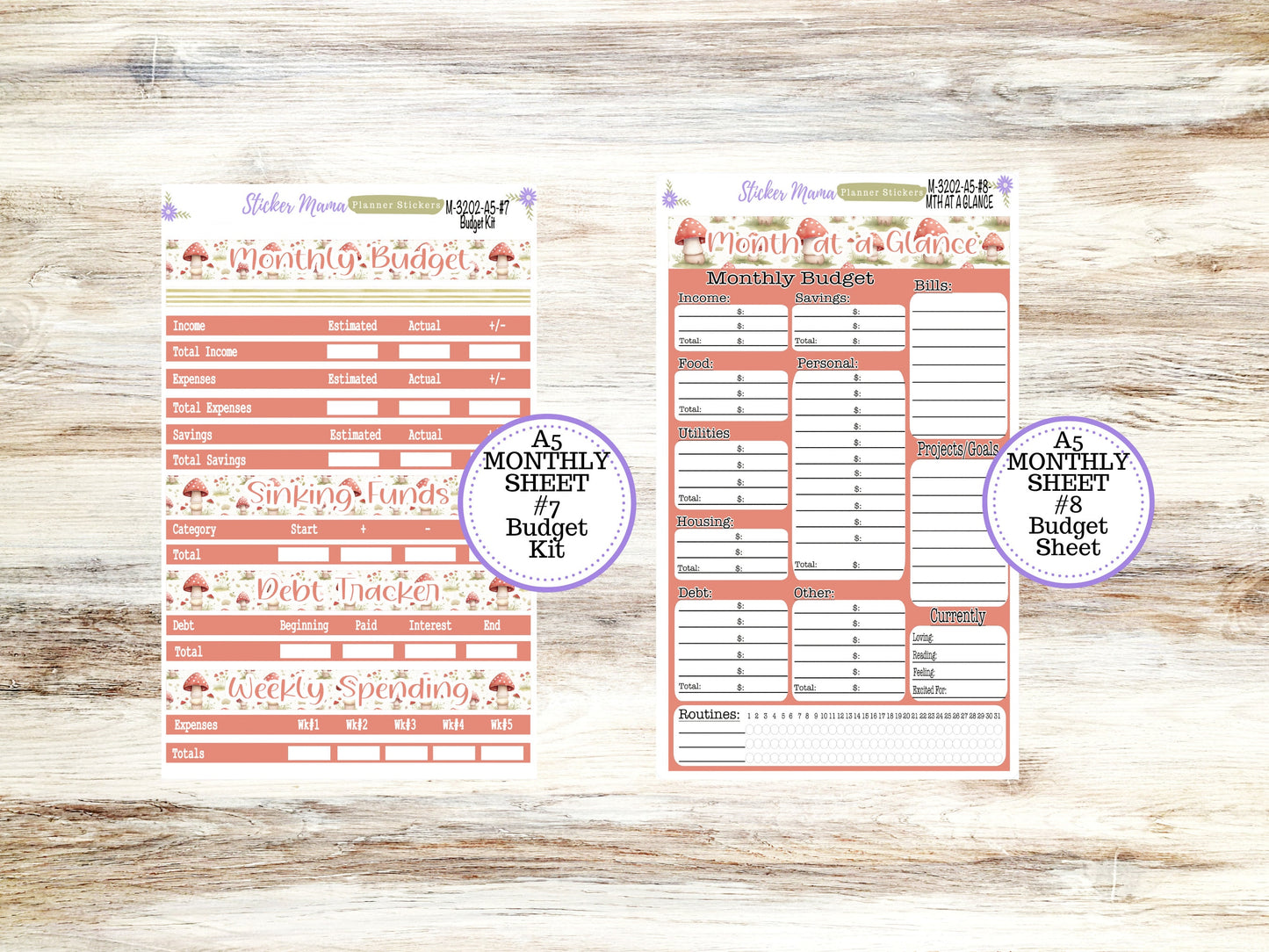 ERIN CONDRE Monthly  Kit-3202 || A5 || Mushroom Bloom Stickers  || - ec any Monthly Kit - Mushroom Monthly Planner Kits - Monthly Budget