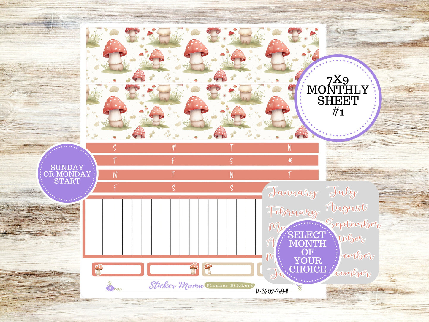 ERIN CONDREN Monthly Kit-3202 || 7X9 ||  Mushroom Bloom Monthly  - 7x9 EC Any Monthly Kit - Mushroom Monthly Planner Kits -  Monthly Budget