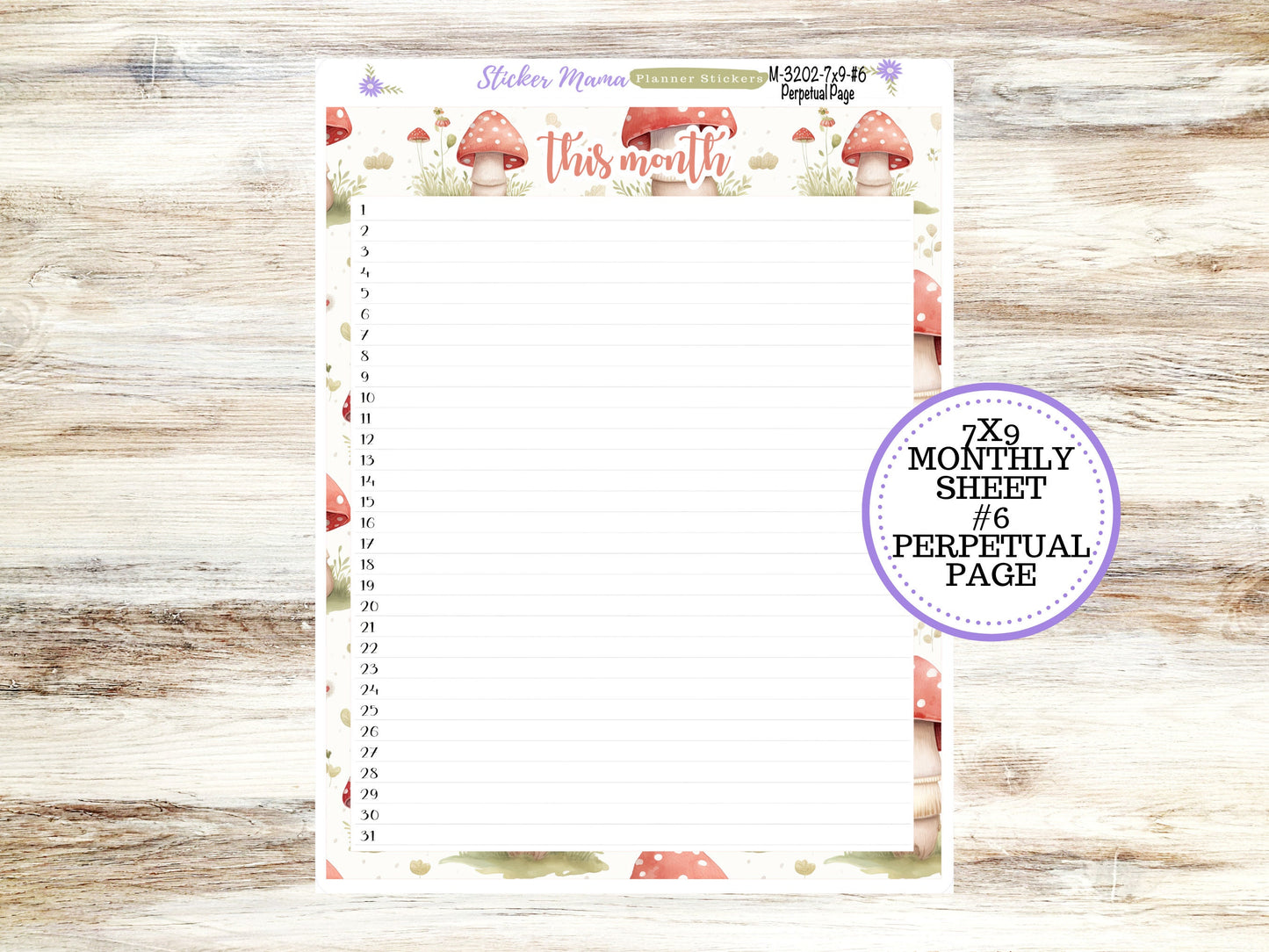 ERIN CONDREN Monthly Kit-3202 || 7X9 ||  Mushroom Bloom Monthly  - 7x9 EC Any Monthly Kit - Mushroom Monthly Planner Kits -  Monthly Budget