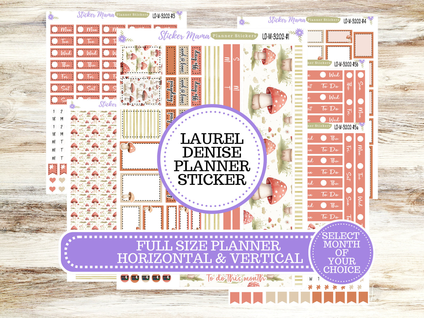 LAUREL DENISE PLANNER Kit #3202 || Laurel Denise Kit || Laurel Denise Stickers || Laurel Denise Horizontal Vertical || Mushroom Bloom