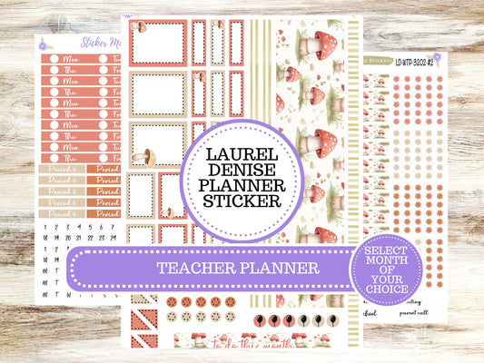 LAUREL DENISE TEACHER Planner Kit #3202 || Mushroom Bloom ||Laurel Denise Kit || Laurel Denise Stickers || Laurel Denise Horizontal Vertical