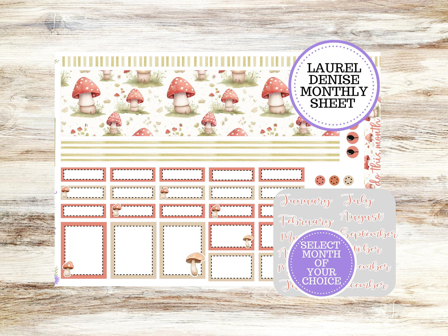 LAUREL DENISE TEACHER Planner Kit #3202 || Mushroom Bloom ||Laurel Denise Kit || Laurel Denise Stickers || Laurel Denise Horizontal Vertical