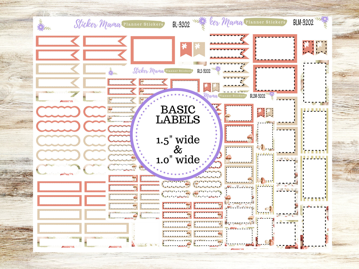 BL-3202 || Mushroom Bloom Stickers || Basic Label Stickers - Planner Stickers - Half Boxes - Planner Stickers