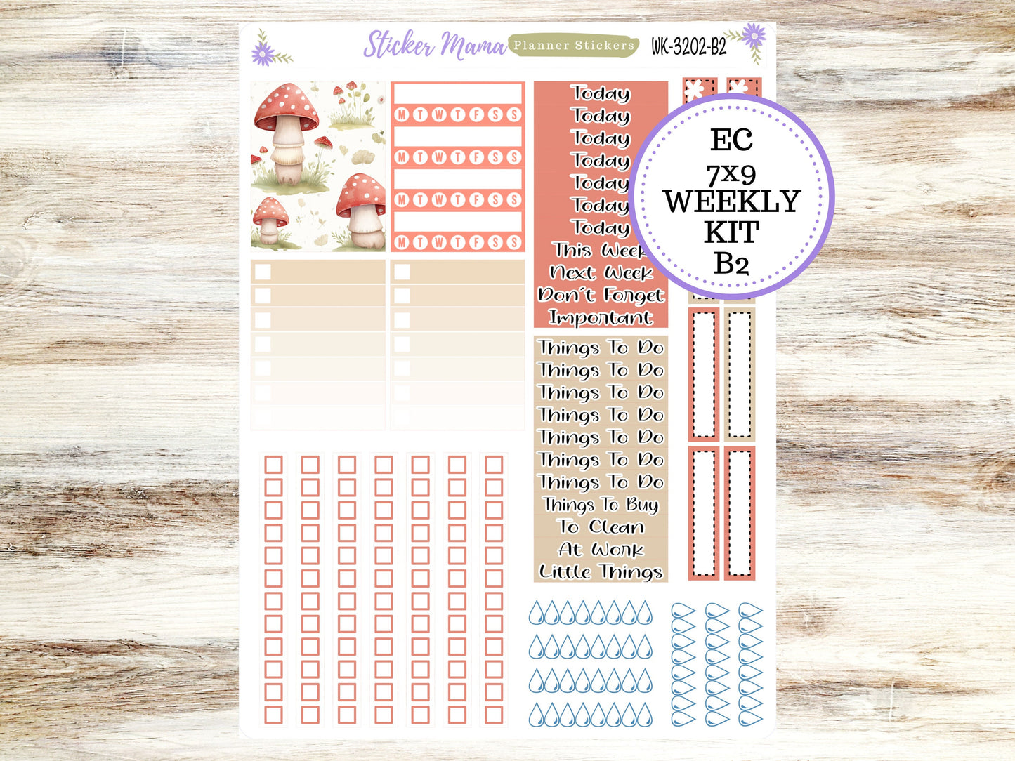 ERIN CONDREN WK-3202 || Mushroom Bloom || Weekly Planner Kit || Erin Condren || Hourly Planner Kit || March Vertical Planner Kit