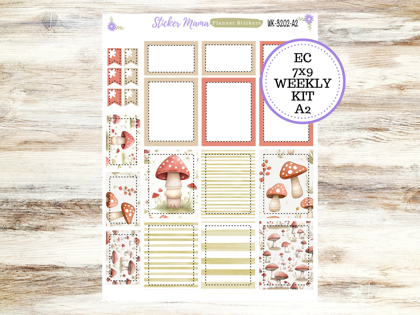 ERIN CONDREN WK-3202 || Mushroom Bloom || Weekly Planner Kit || Erin Condren || Hourly Planner Kit || March Vertical Planner Kit