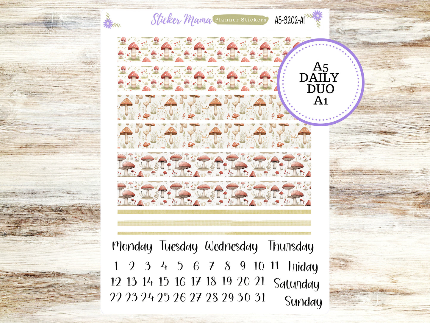 A5-DAILY DUO-Kit #3202  || Mushroom Bloom || March Planner Stickers - Daily Duo A5 Planner - Daily Duo Stickers - Daily Planner