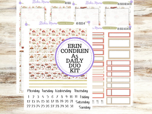 A5-DAILY DUO-Kit #3202  || Mushroom Bloom || March Planner Stickers - Daily Duo A5 Planner - Daily Duo Stickers - Daily Planner