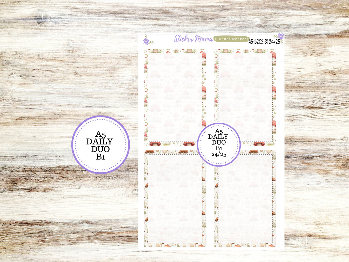 A5-DAILY DUO-Kit #3202  || Mushroom Bloom || March Planner Stickers - Daily Duo A5 Planner - Daily Duo Stickers - Daily Planner