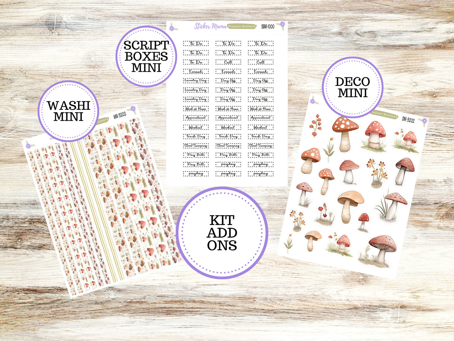 ERIN CONDREN A5 Compact Vertical-Kit #3202 || Mushroom Bloom - Planner Stickers - Erin Condren Compact Vertical  Weekly Kit