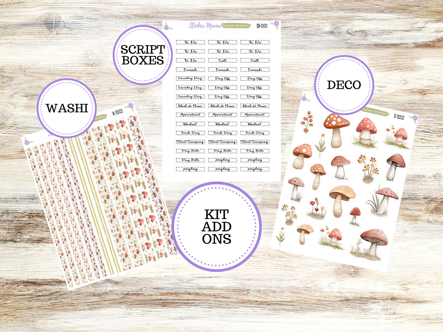 ERIN CONDREN 7x9 Compact Vertical-Kit #3202 || Mushroom Bloom - Planner Stickers - Erin Condren Compact Vertical  Weekly Kit