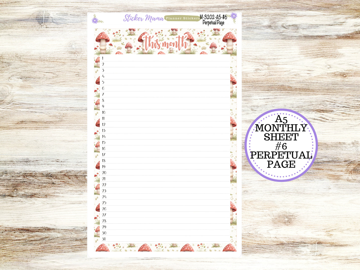 ERIN CONDRE Monthly  Kit-3202 || A5 || Mushroom Bloom Stickers  || - ec any Monthly Kit - Mushroom Monthly Planner Kits - Monthly Budget