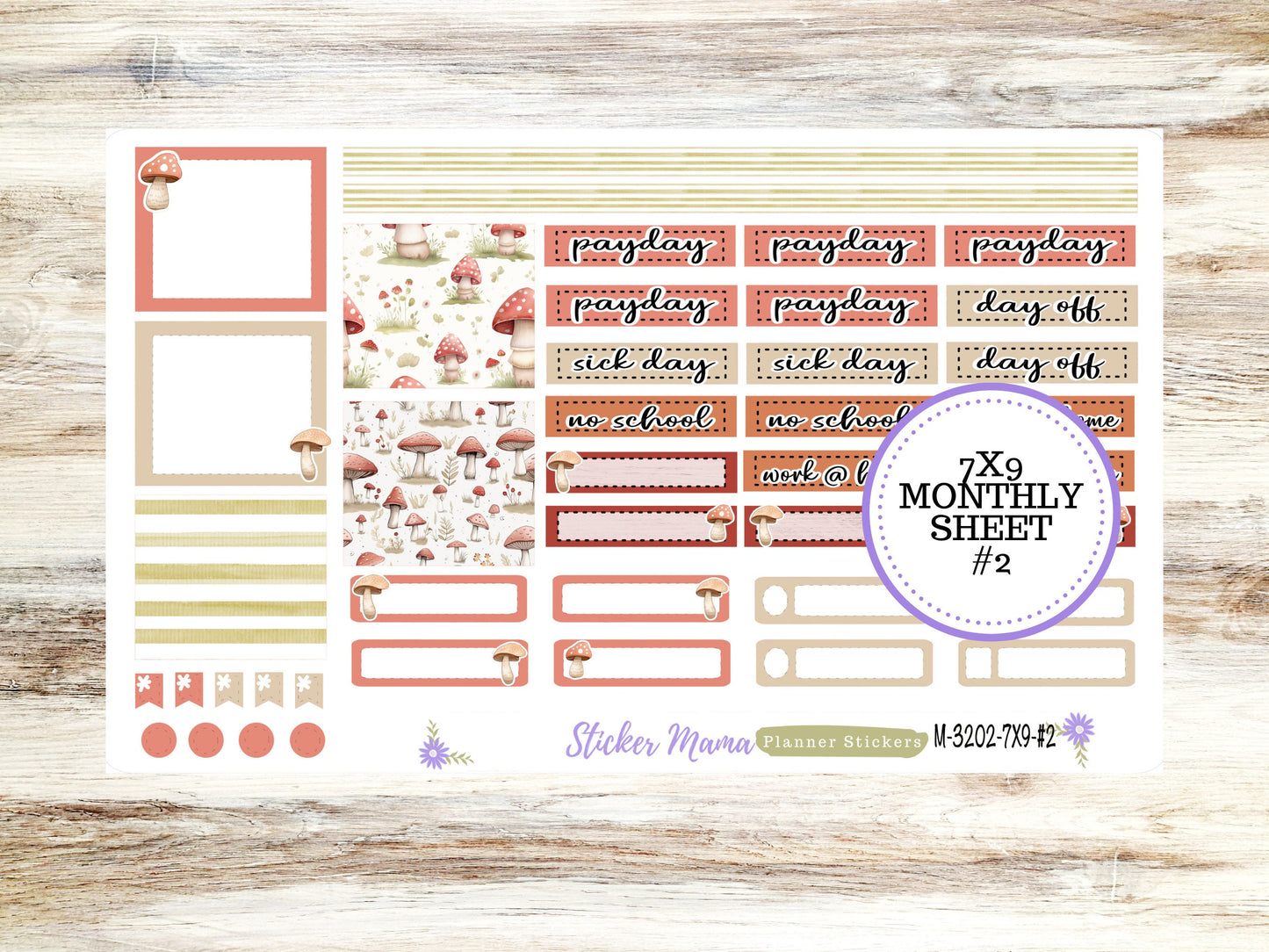 ERIN CONDREN Monthly Kit-3202 || 7X9 ||  Mushroom Bloom Monthly  - 7x9 EC Any Monthly Kit - Mushroom Monthly Planner Kits -  Monthly Budget