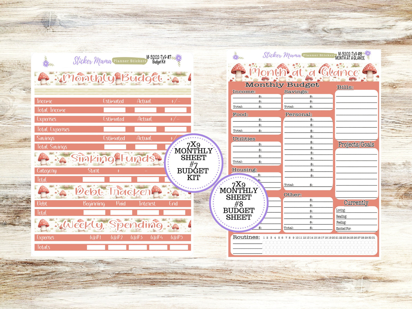 ERIN CONDREN Monthly Kit-3202 || 7X9 ||  Mushroom Bloom Monthly  - 7x9 EC Any Monthly Kit - Mushroom Monthly Planner Kits -  Monthly Budget