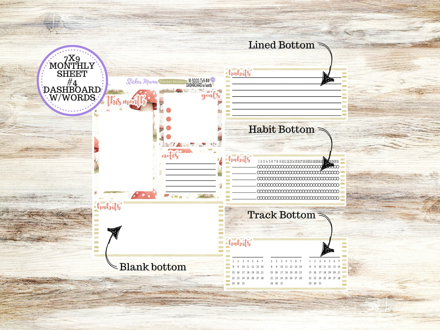 ERIN CONDREN Monthly Kit-3202 || 7X9 ||  Mushroom Bloom Monthly  - 7x9 EC Any Monthly Kit - Mushroom Monthly Planner Kits -  Monthly Budget