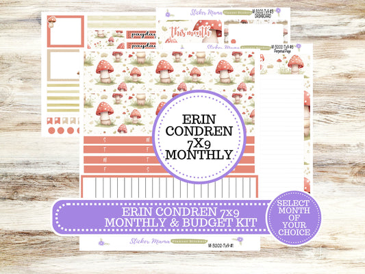 ERIN CONDREN Monthly Kit-3202 || 7X9 ||  Mushroom Bloom Monthly  - 7x9 EC Any Monthly Kit - Mushroom Monthly Planner Kits -  Monthly Budget