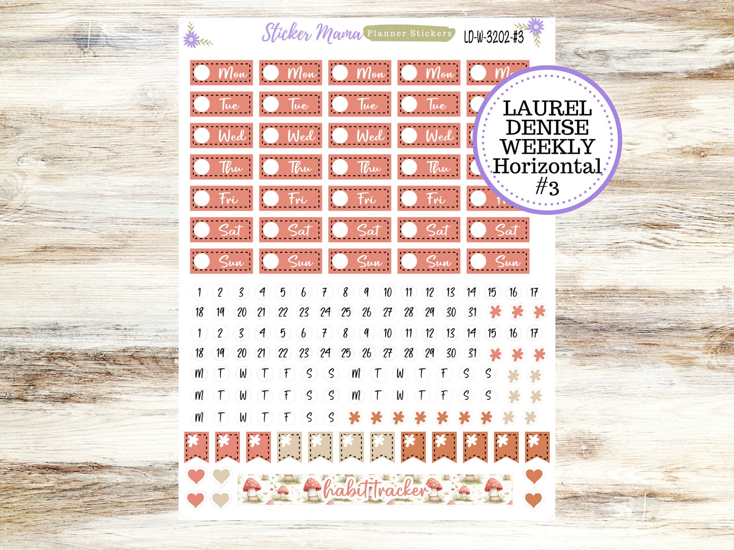 LAUREL DENISE PLANNER Kit #3202 || Laurel Denise Kit || Laurel Denise Stickers || Laurel Denise Horizontal Vertical || Mushroom Bloom