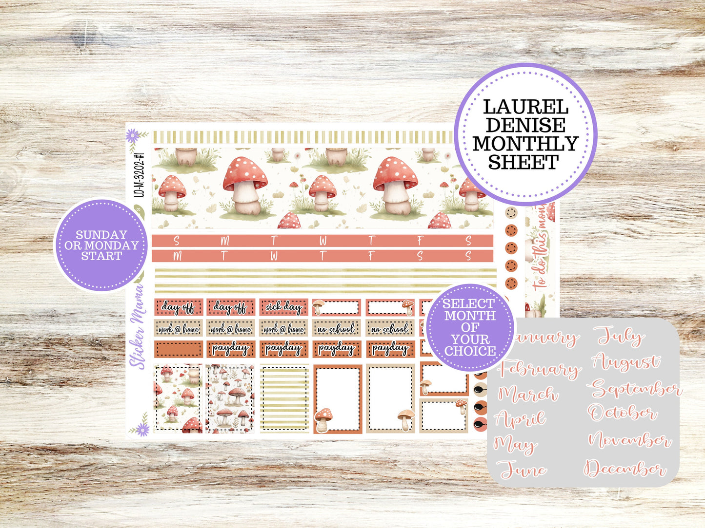 LAUREL DENISE PLANNER Kit #3202 || Laurel Denise Kit || Laurel Denise Stickers || Laurel Denise Horizontal Vertical || Mushroom Bloom