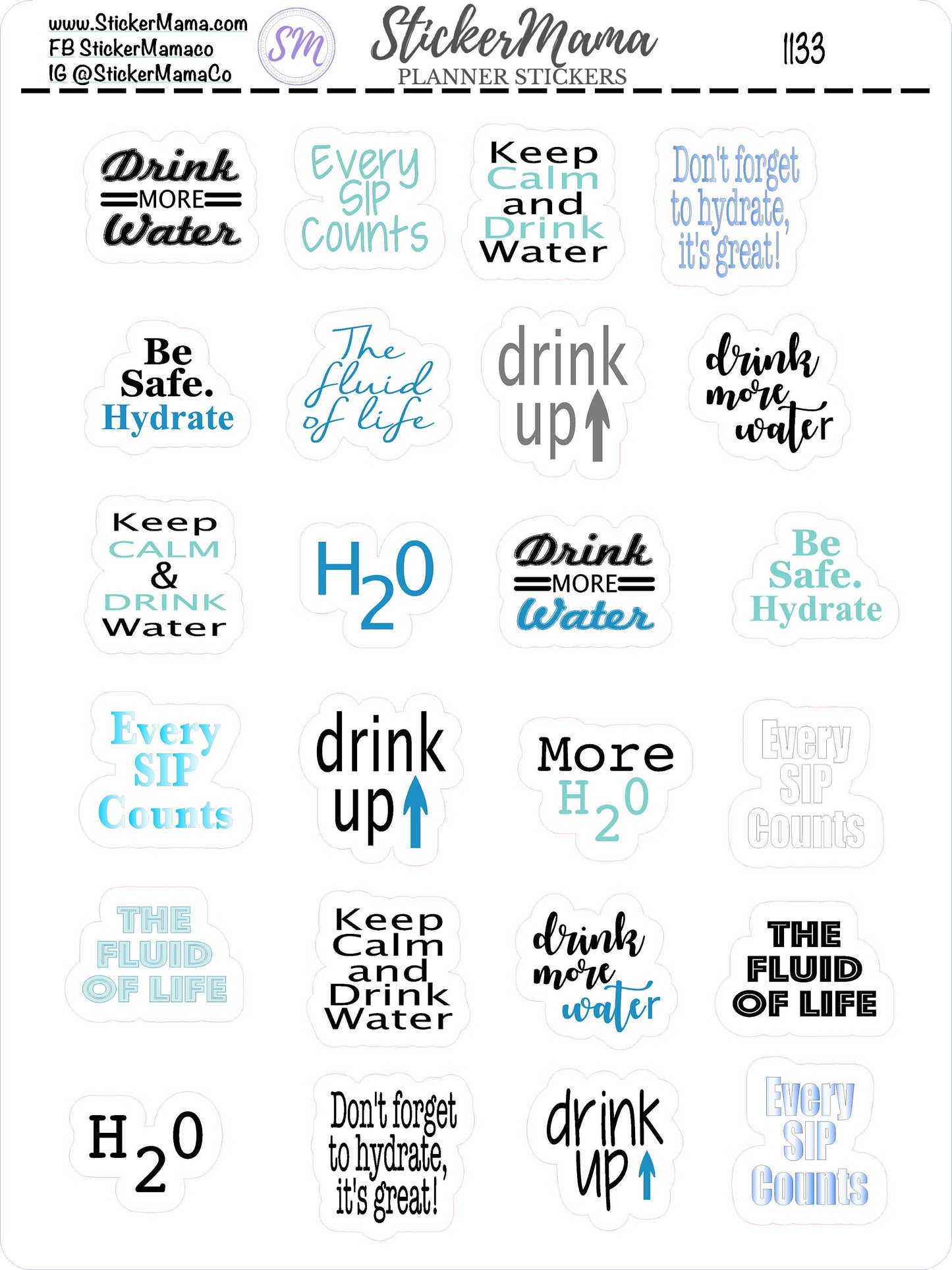 HYDRATE STICKERS 1132 1133 Planner Stickers Water Intake Stickers H20 Stickers Water Quote Planner Stickers