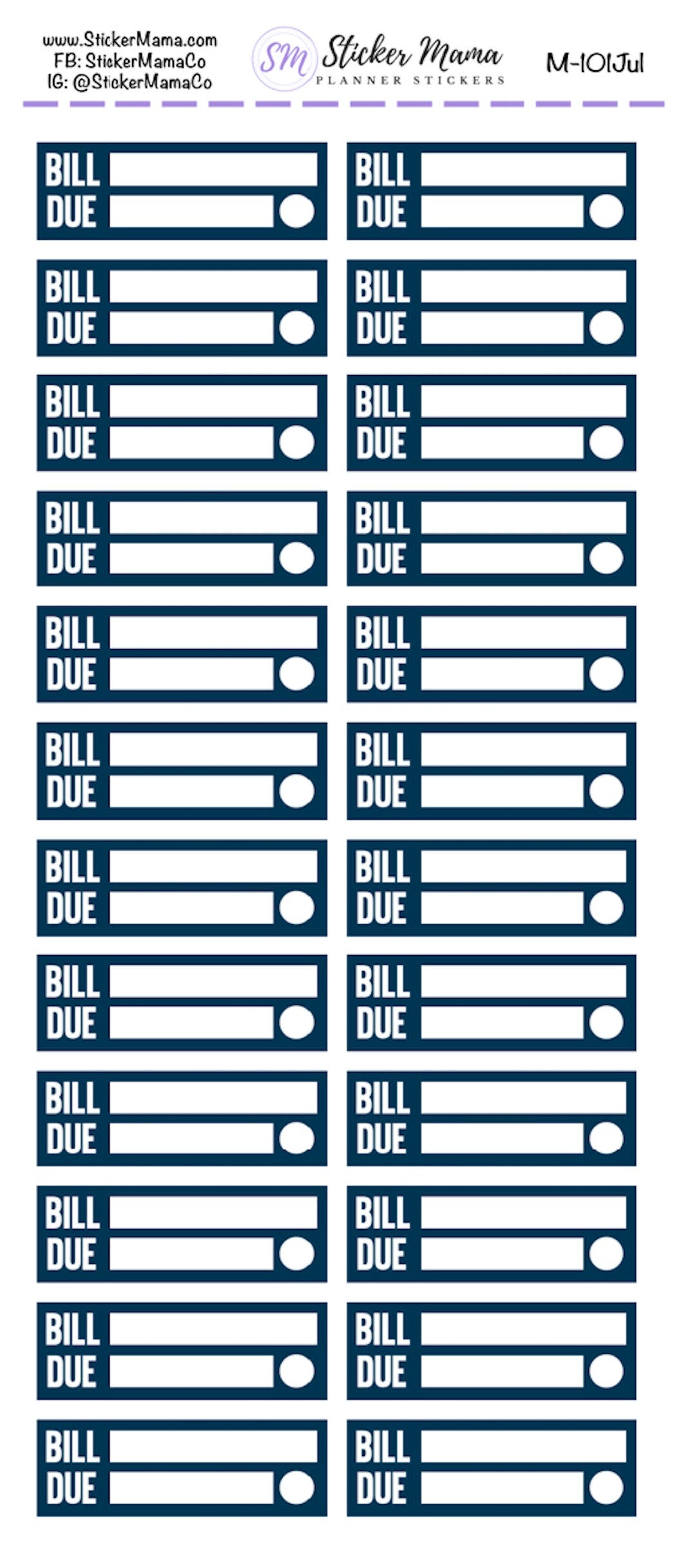 M-101 - BILL PAY STICKERS - Planner Stickers - Bill Pay for Planners