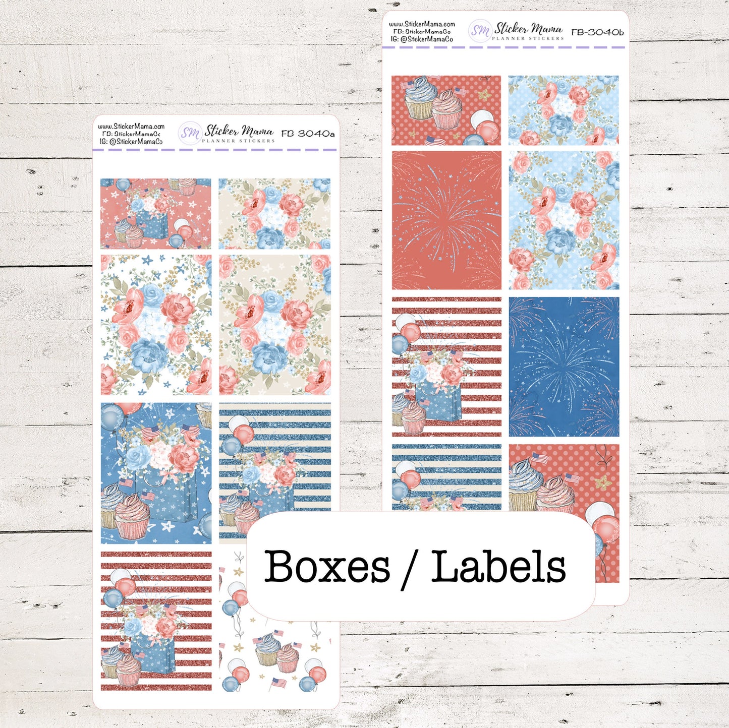 FB-3040 - FULL BOX Stickers - Patriotic - Planner Stickers - Full Box for Planners