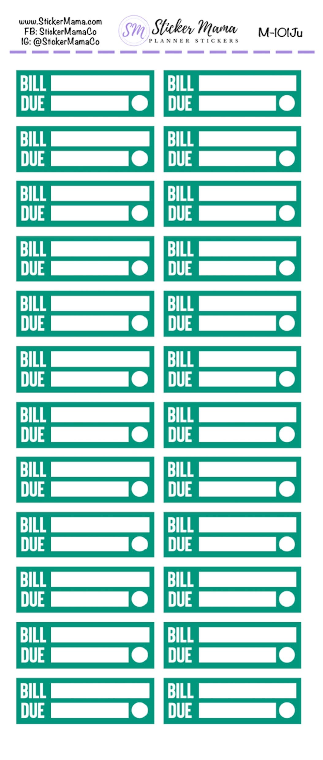 M-101 - BILL PAY STICKERS - Planner Stickers - Bill Pay for Planners