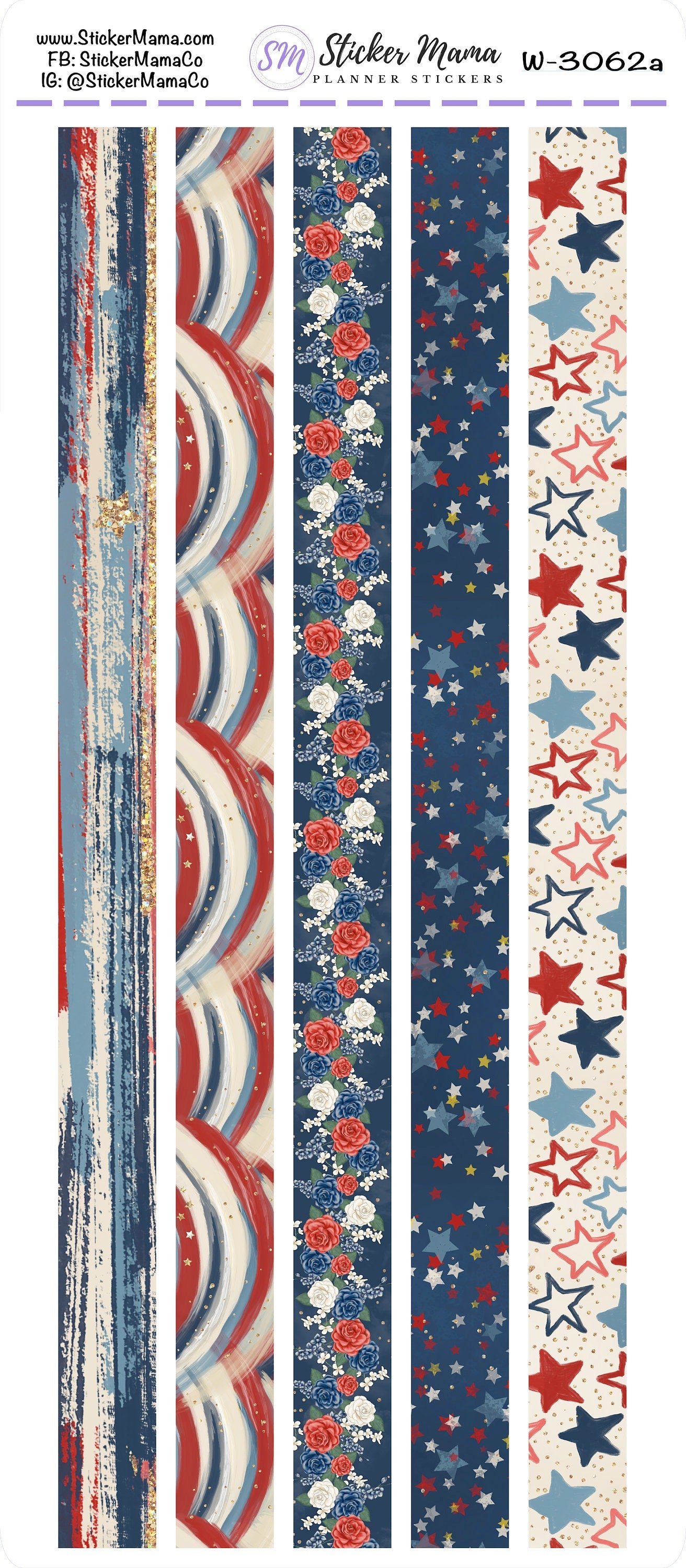 W-3062 - WASHI STICKERS - Patriotic - Planner Stickers - Washi for Planners