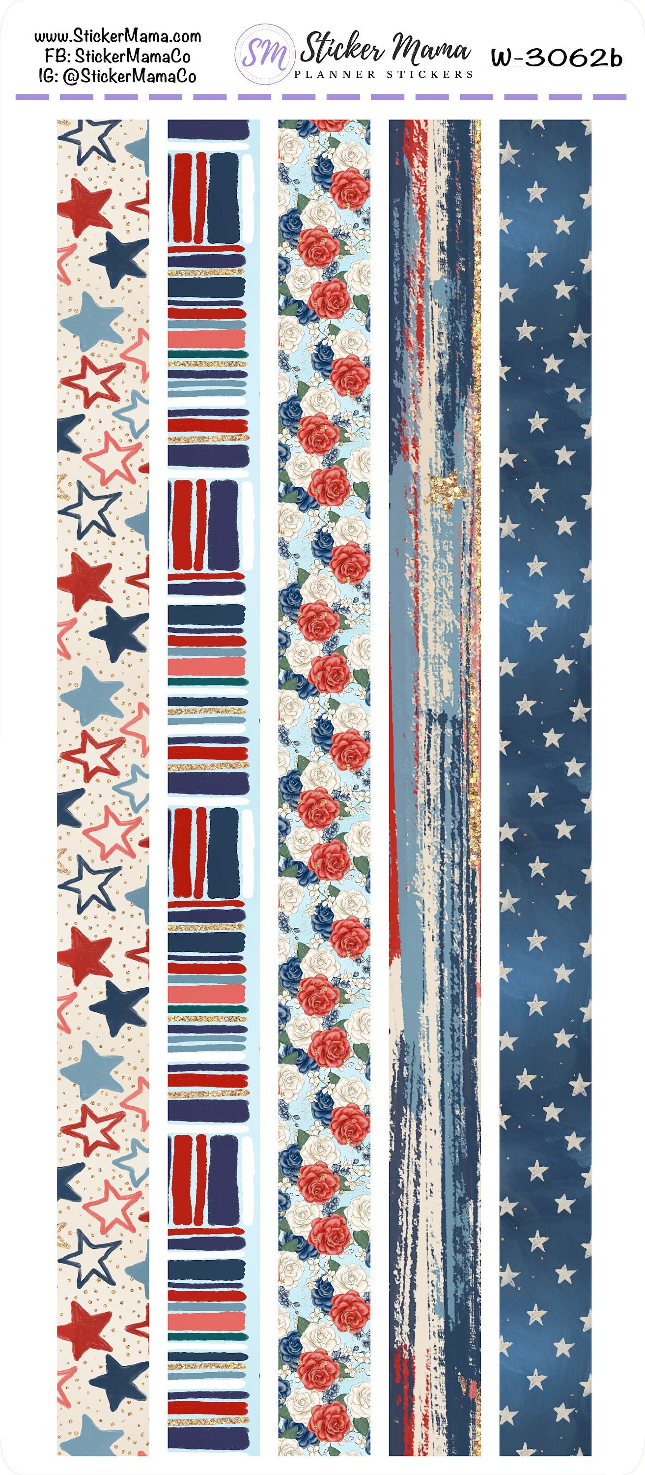 W-3062 - WASHI STICKERS - Patriotic - Planner Stickers - Washi for Planners