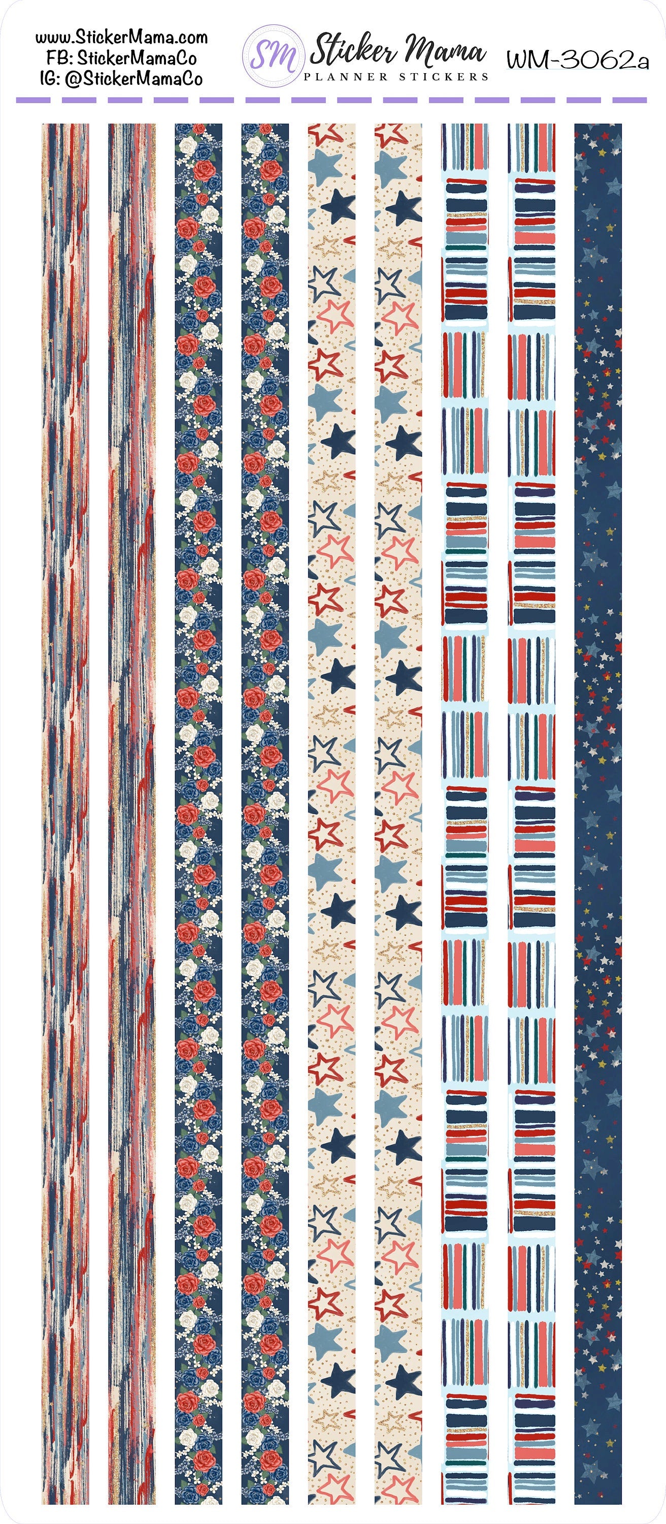 W-3062 - WASHI STICKERS - Patriotic - Planner Stickers - Washi for Planners