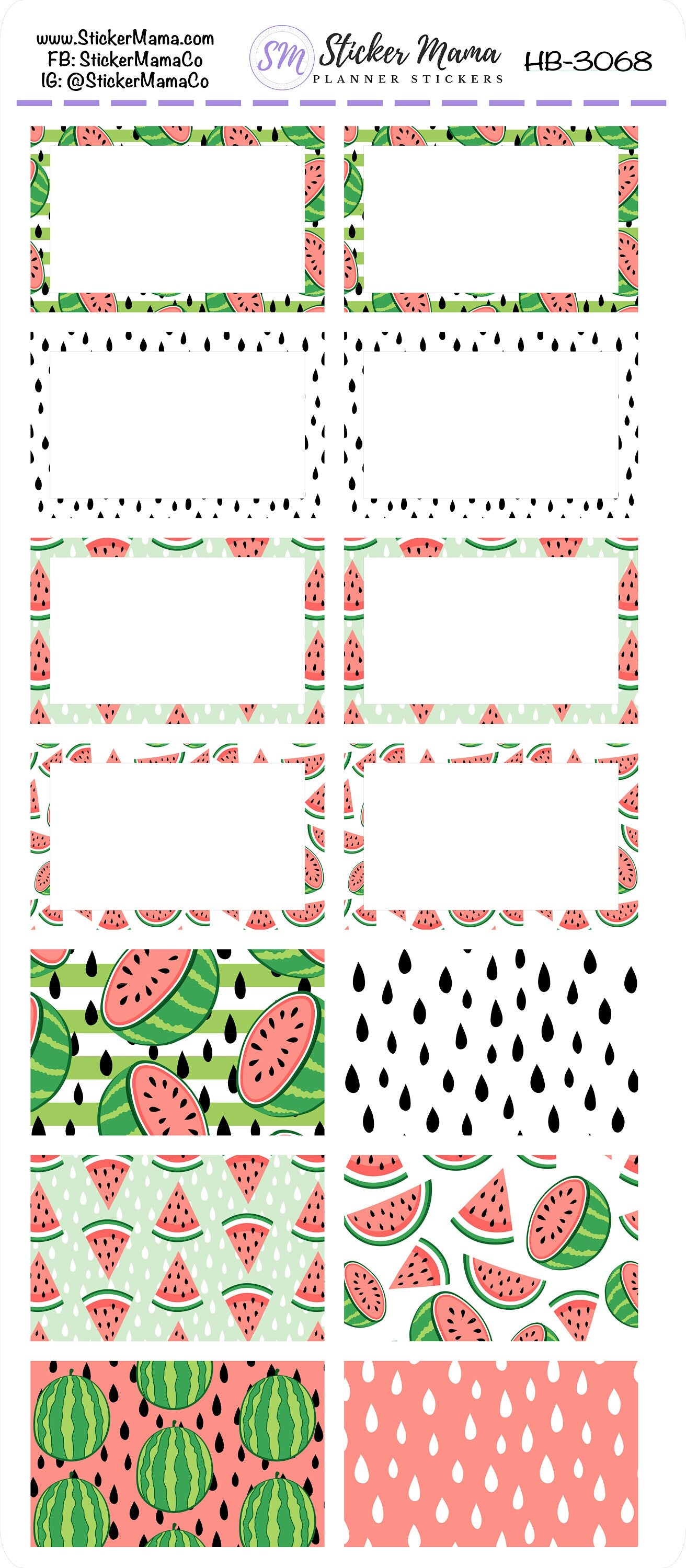 BL-3068 - HB-3068 BASIC Label Stickers - Watermelon - Half Boxes - Planner Stickers - Full Box for Planners
