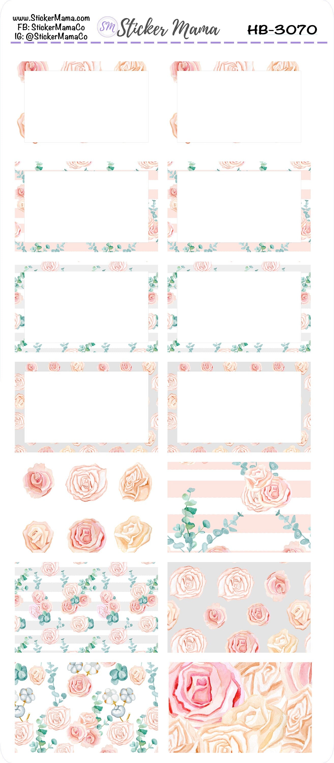 BL-3070 - HB-3070 BASIC Label Stickers - Romantic Flowers - Half Boxes - Planner Stickers - Full Box for Planners