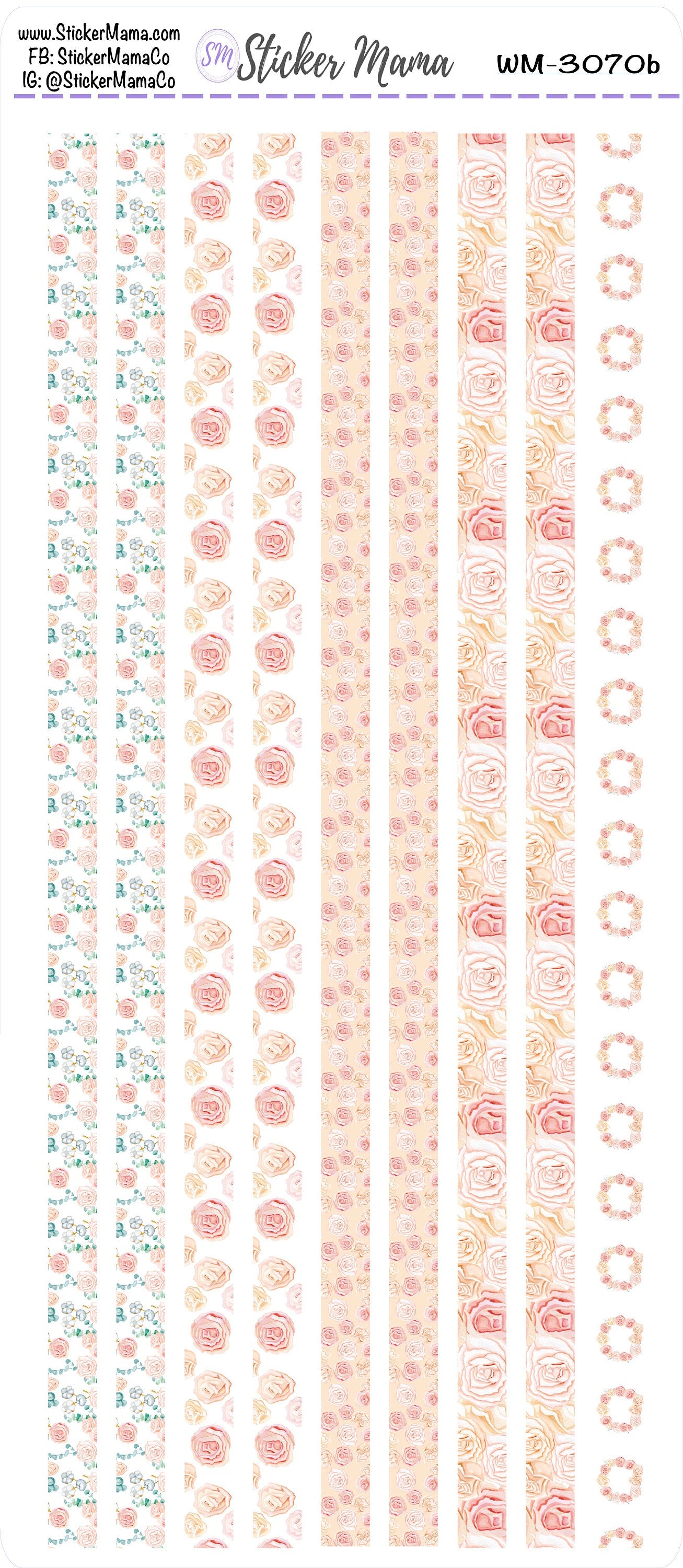 W-3070 - WASHI STICKERS - Romantic Flowers - Planner Stickers - Washi for Planners