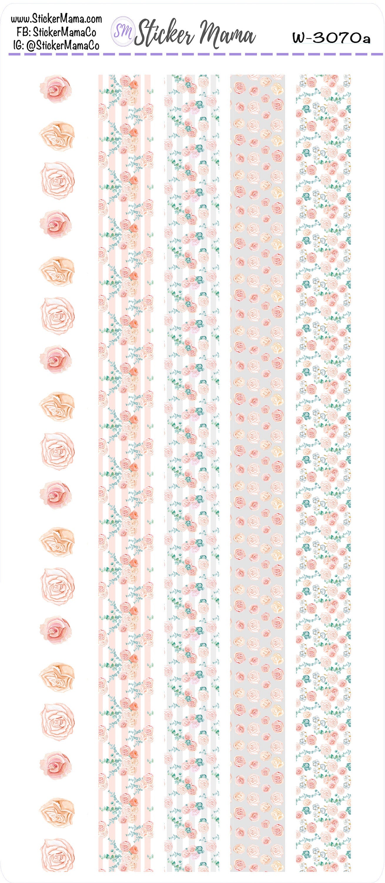 W-3070 - WASHI STICKERS - Romantic Flowers - Planner Stickers - Washi for Planners