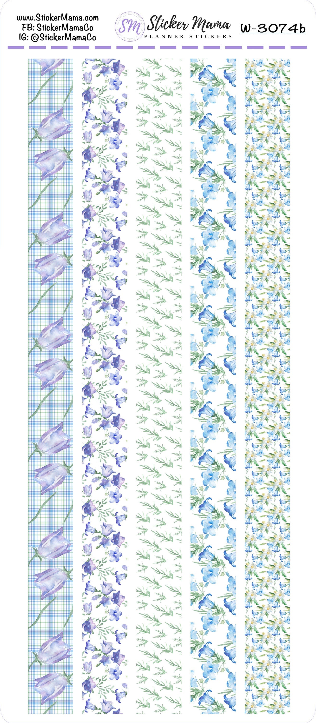 W-3074 - WASHI STICKERS - Bellfowers - Planner Stickers - Washi for Planners