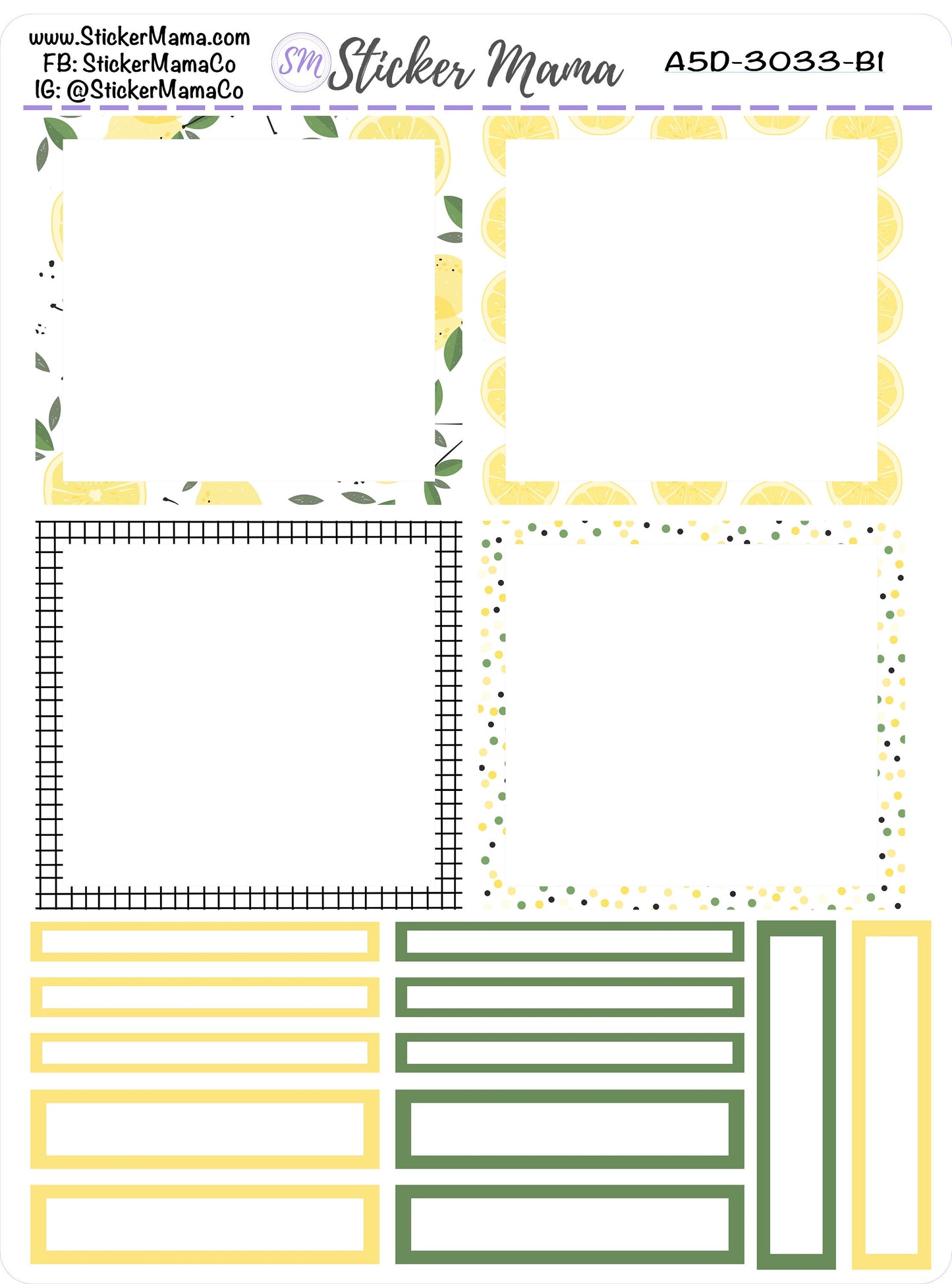 Daily A5/Daily Duo A5 -3033 - Lemons || Erin Condren Daily Duo A5 Agenda Planner Kit || A5 Daily Sticker Kit