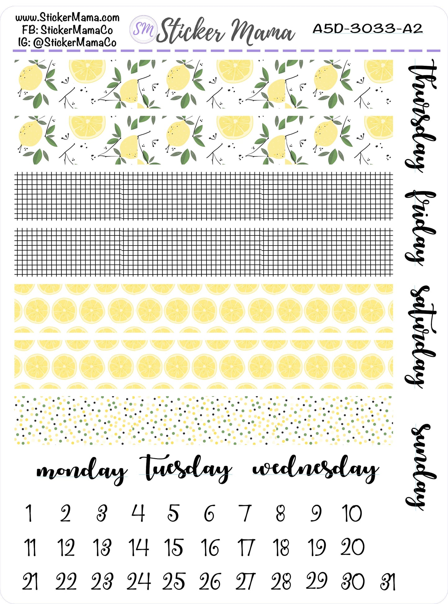 Daily A5/Daily Duo A5 -3033 - Lemons || Erin Condren Daily Duo A5 Agenda Planner Kit || A5 Daily Sticker Kit