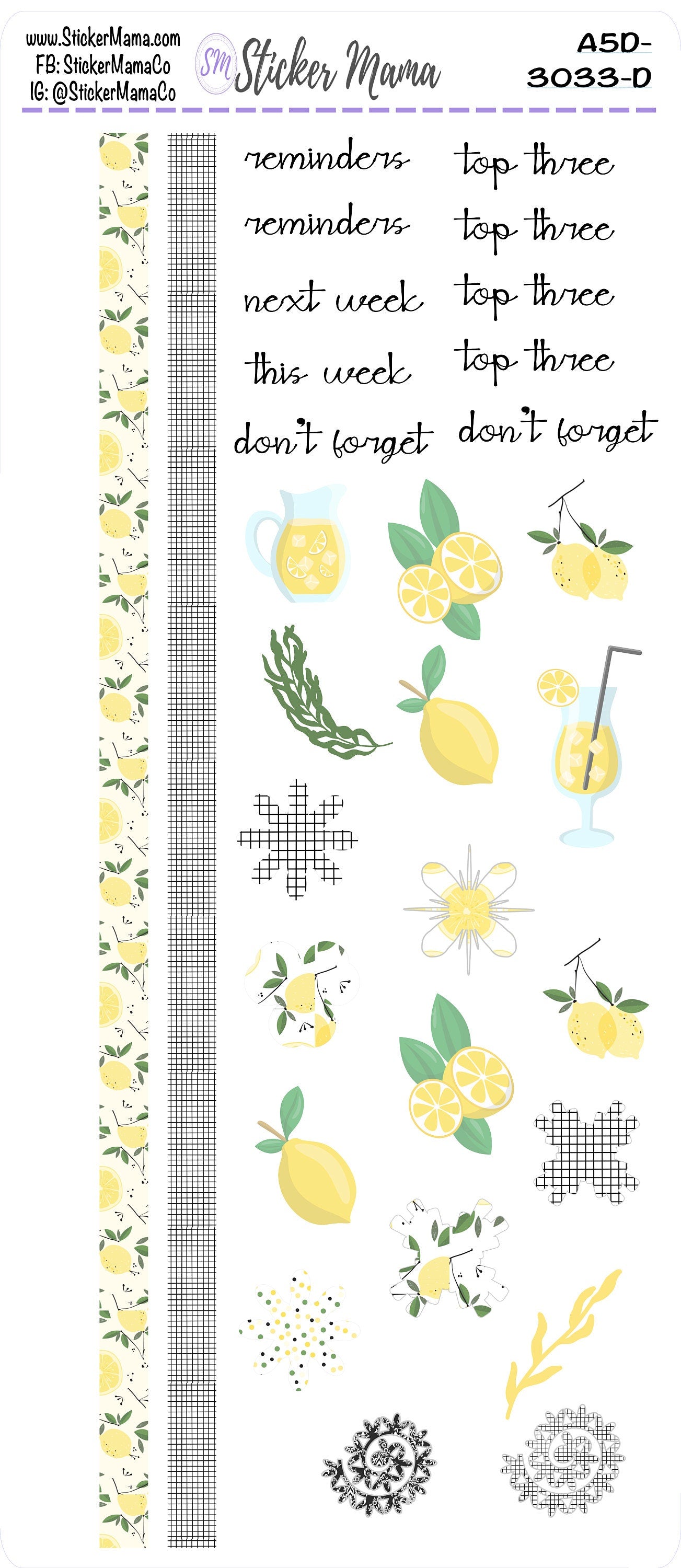 Daily A5/Daily Duo A5 -3033 - Lemons || Erin Condren Daily Duo A5 Agenda Planner Kit || A5 Daily Sticker Kit