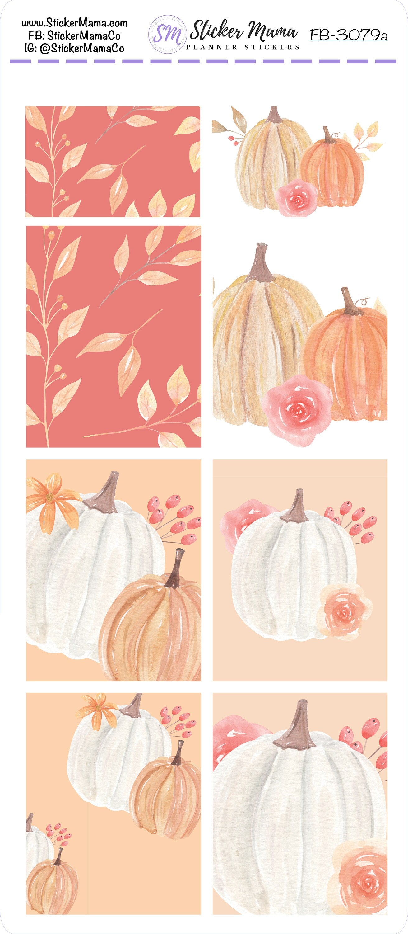 FB-3079 - FULL BOX Stickers - Pumpkins October Stickers - Planner Stickers - Full Box for Planners