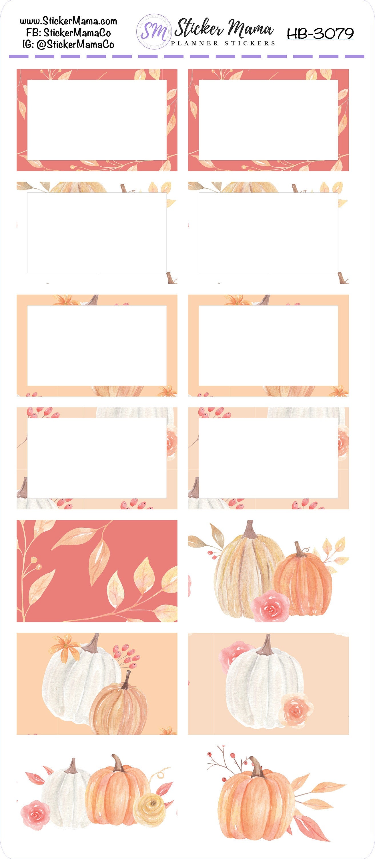 BL-3079 - HB-3079 BASIC Label Stickers - Pumpkins October Stickers - Half Boxes - Planner Stickers - Full Box for Planners
