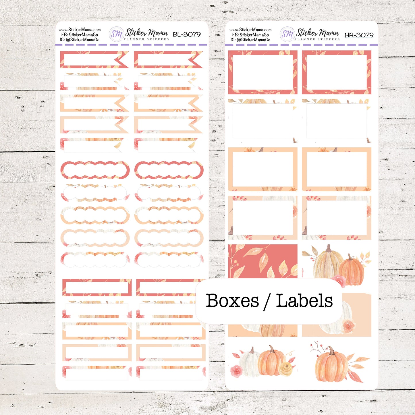 BL-3079 - HB-3079 BASIC Label Stickers - Pumpkins October Stickers - Half Boxes - Planner Stickers - Full Box for Planners