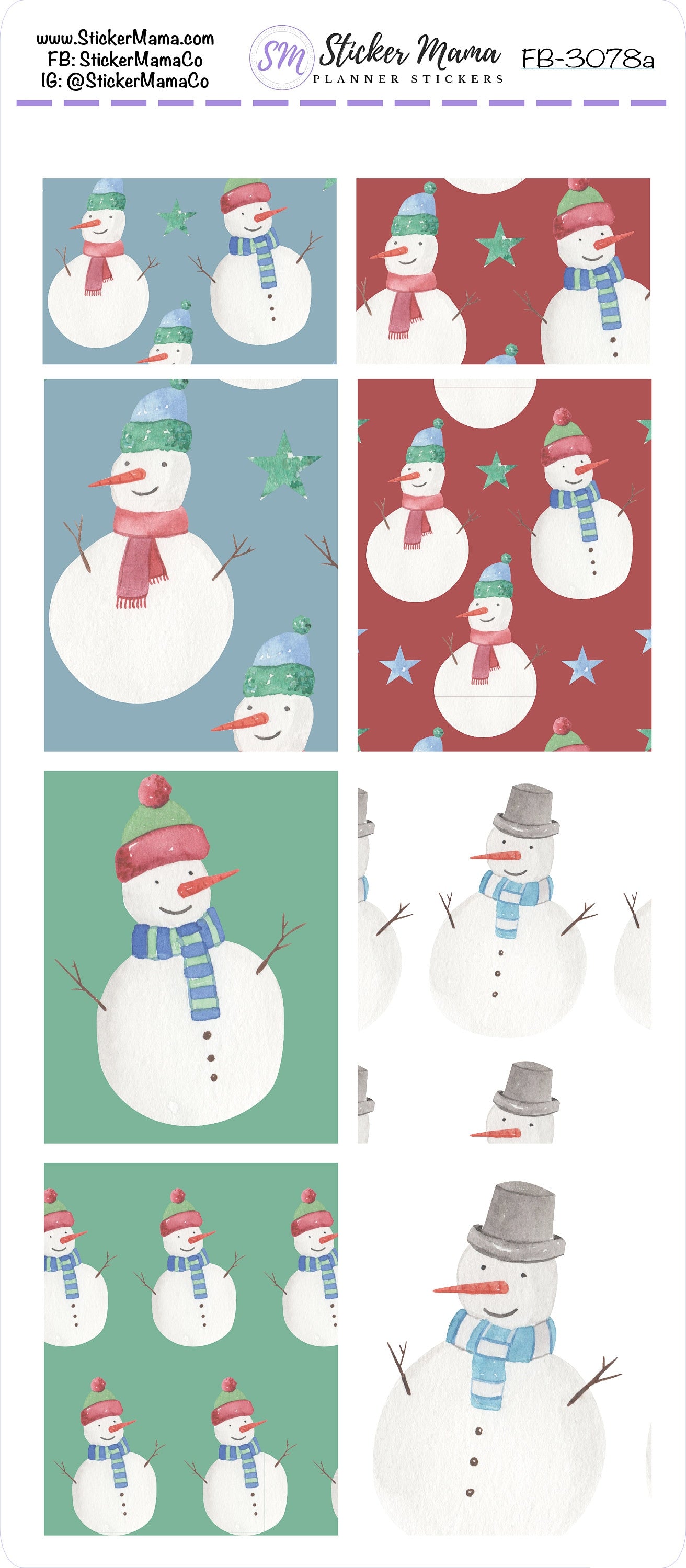 FB-3078 - FULL BOX Stickers - Snowmen - Planner Stickers - Full Box for Planners