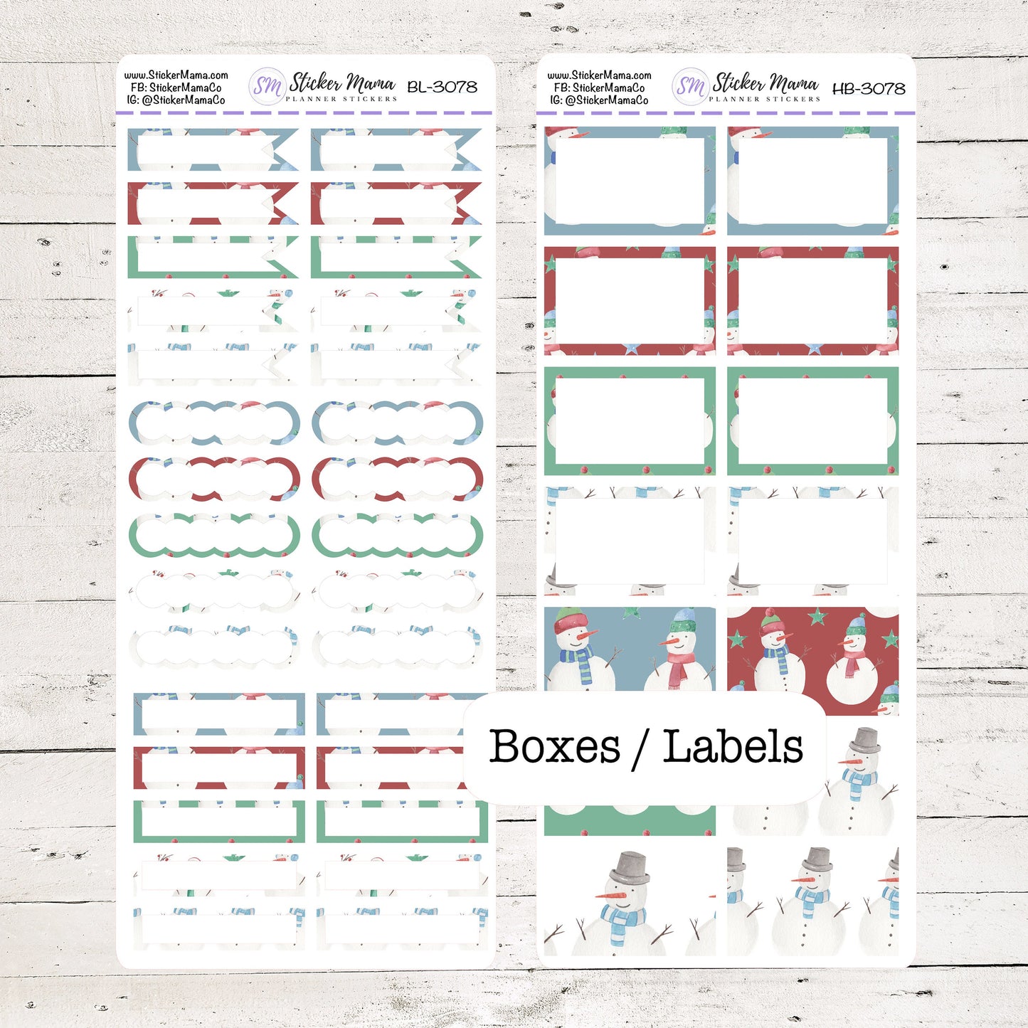 BL-3078 - HB-3078 BASIC Label Stickers - Snowmen - Half Boxes - Planner Stickers - Full Box for Planners