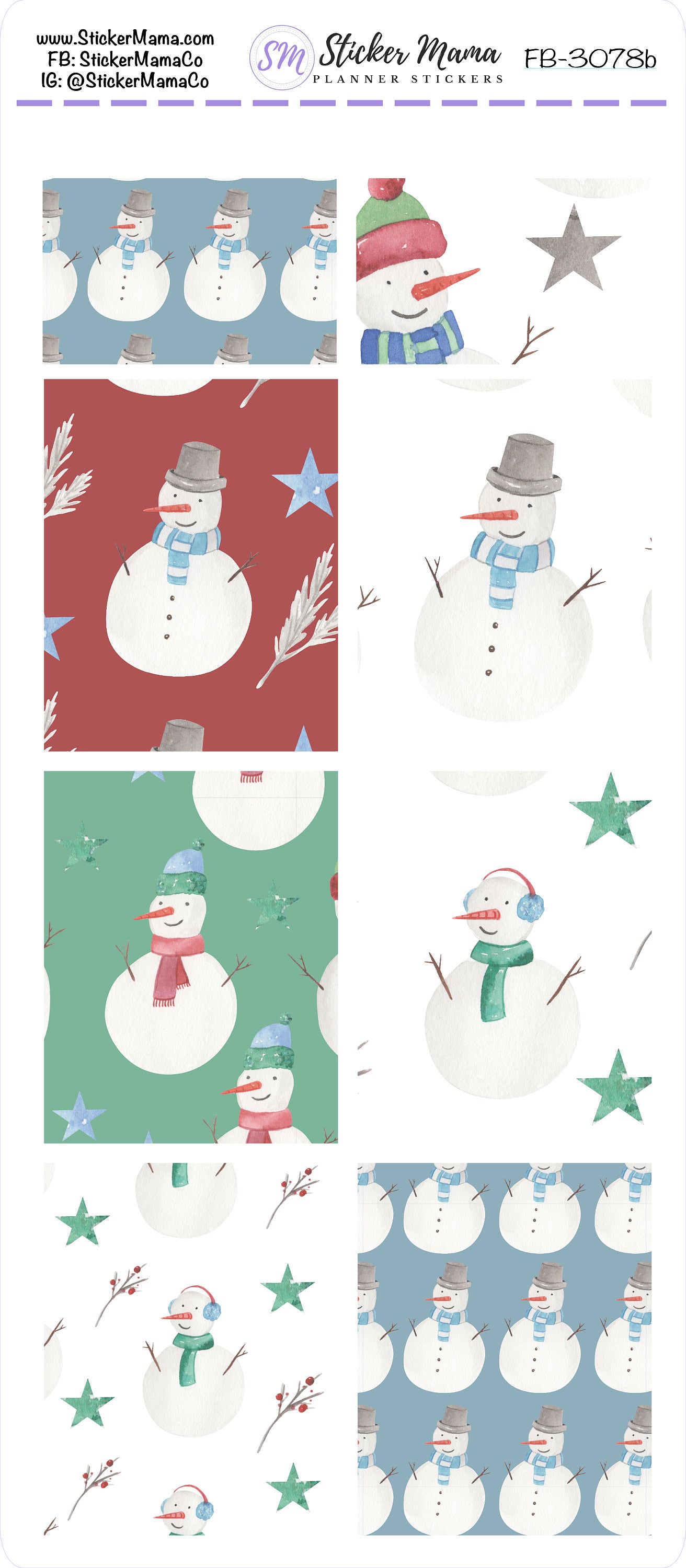 FB-3078 - FULL BOX Stickers - Snowmen - Planner Stickers - Full Box for Planners