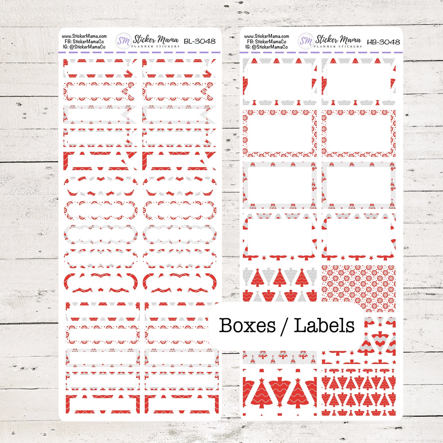 BL-3048 - HB-3058 BASIC Label Stickers - New Christmas - Half Boxes - Planner Stickers - Full Box for Planners