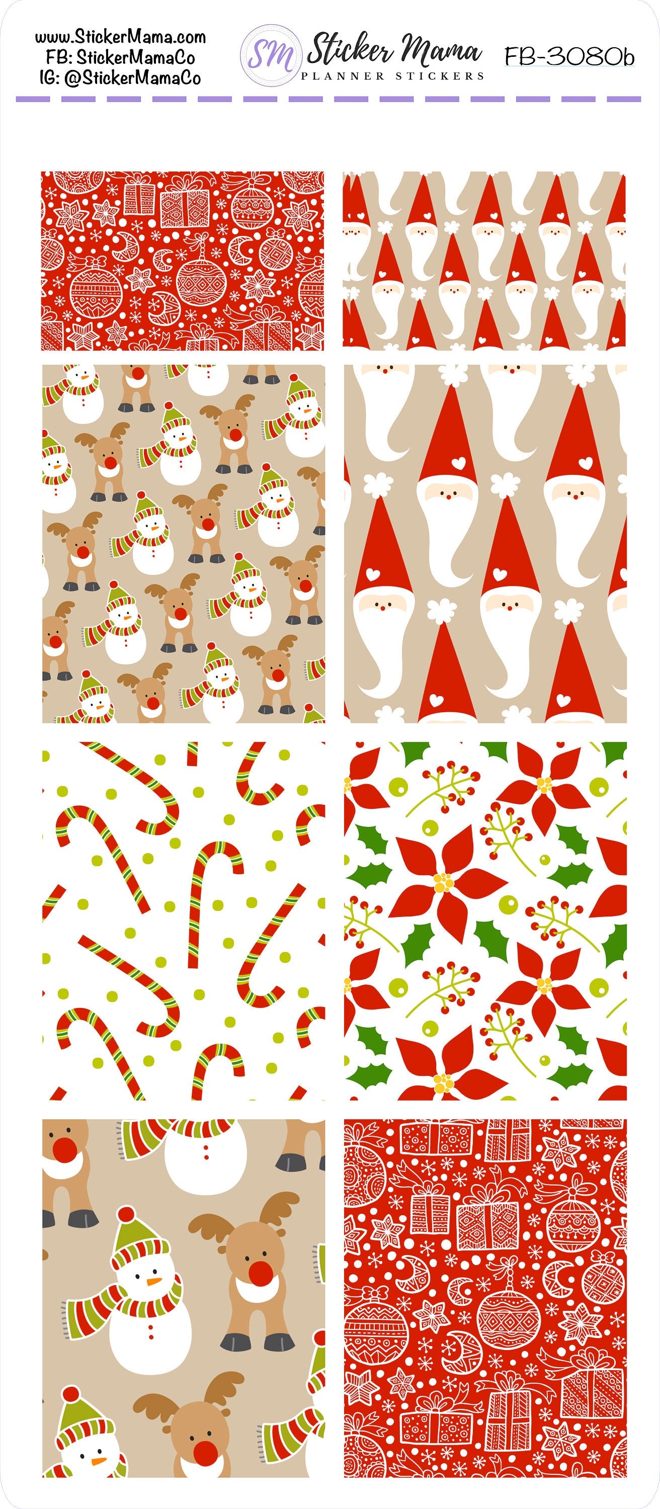 FB-3080 - FULL BOX Stickers - Traditional Christmas - Planner Stickers - Full Box for Planners