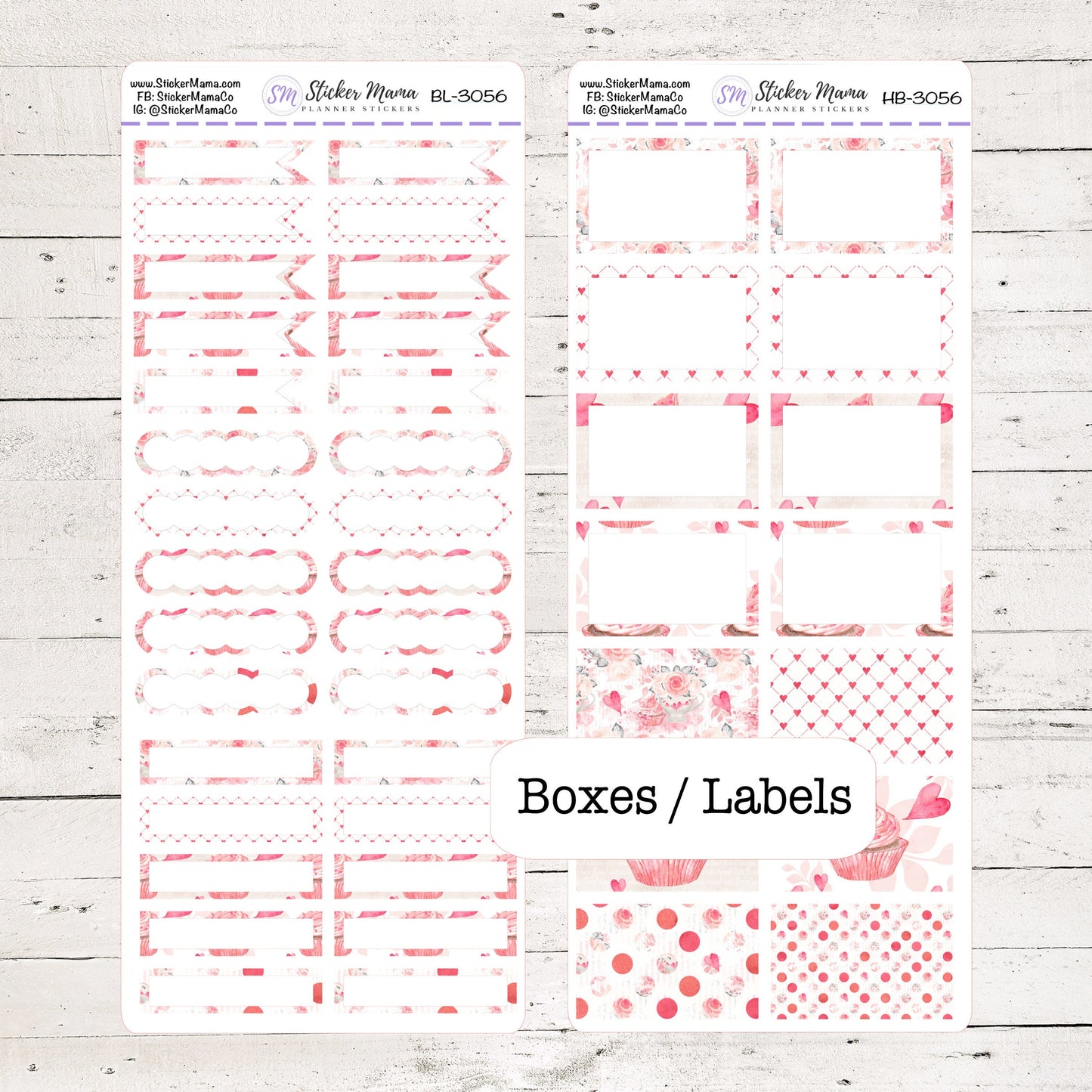 BL-3056 - HB-3056 BASIC Label Stickers - Sweet Valentine's - Half Boxes - Planner Stickers - Full Box for Planners