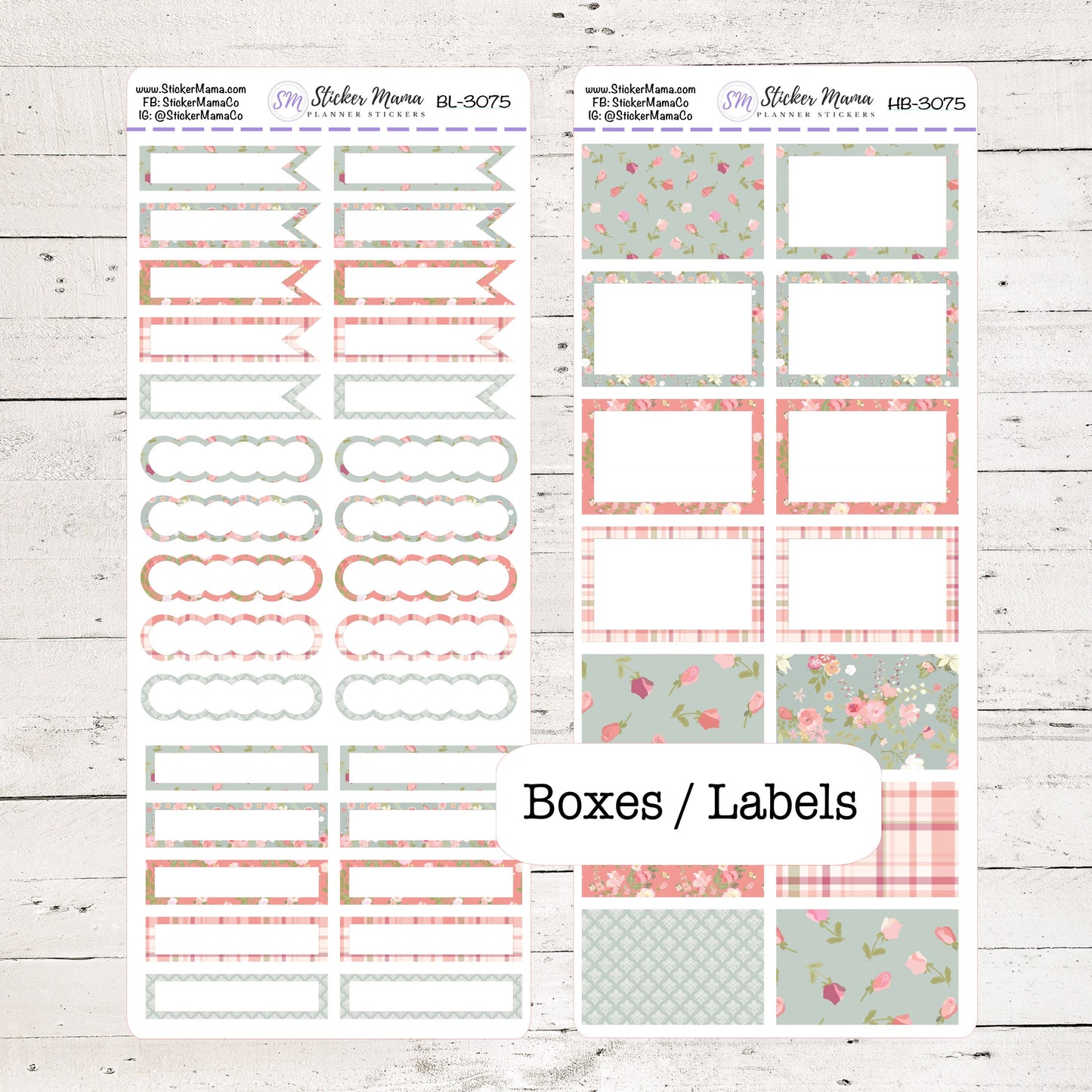 BL-3075 - HB-3075 BASIC Label Stickers - May Shabby Chic - Half Boxes - Planner Stickers - Full Box for Planners